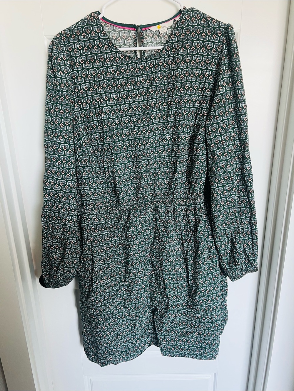 Boden Teal and Pink Printed Long Sleeve Dress